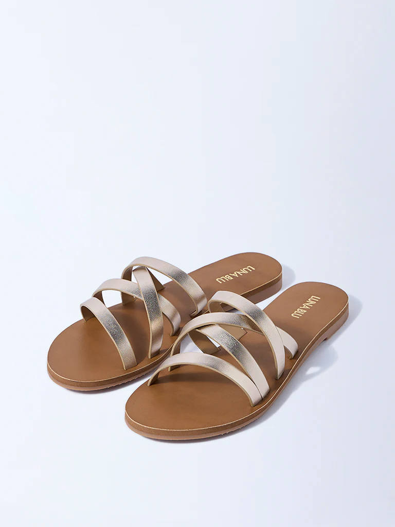 LUNA BLU Gold Multi-Strap Slides - Image 2