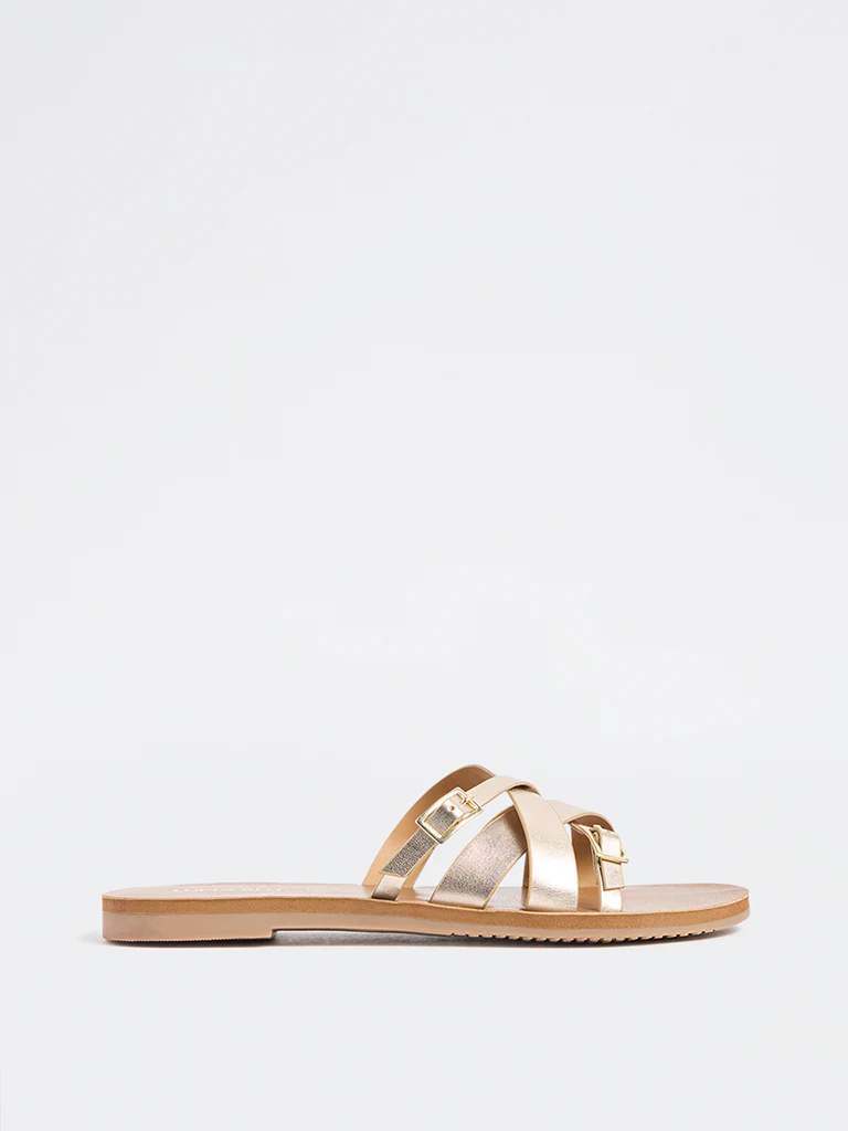 LUNA BLU Gold Multi-Strap Slides