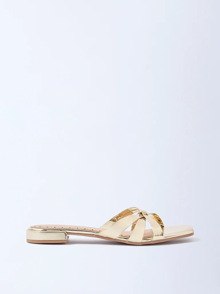 LUNA BLU Gold Multi-Strap Slides