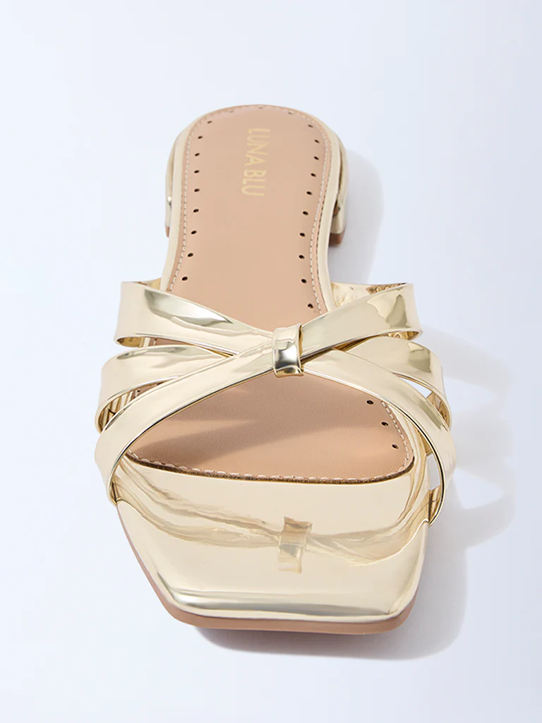 LUNA BLU Gold Multi-Strap Slides - Image 3
