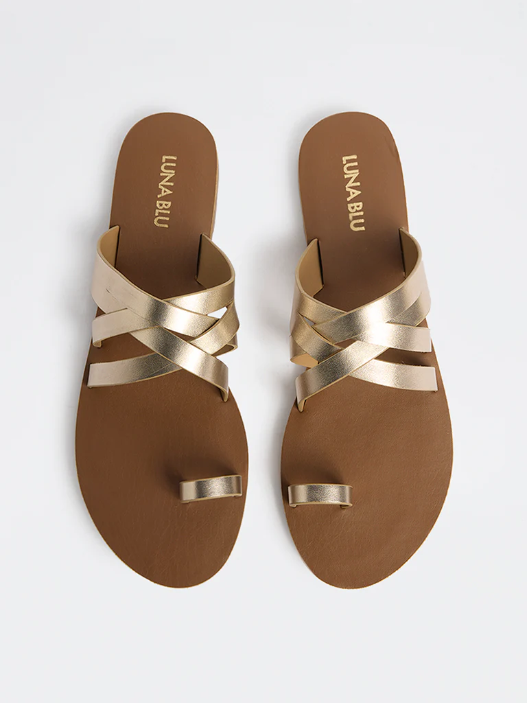 LUNA BLU Gold Multi-Strap Toe-Ring Sandals - Image 3