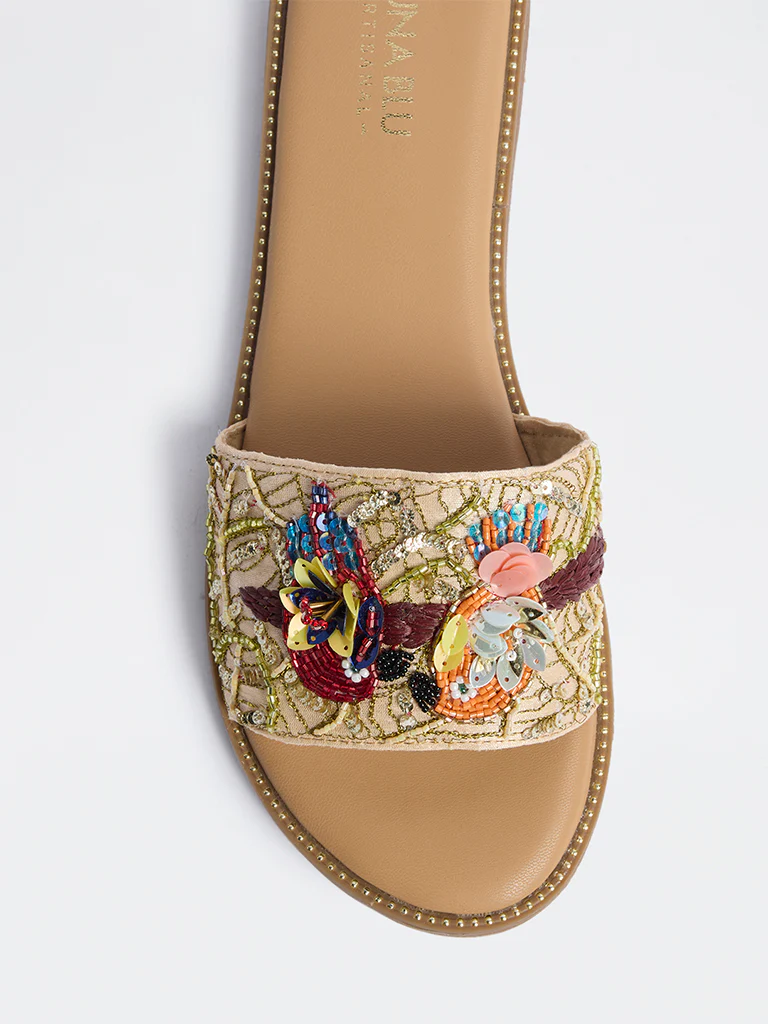 LUNA BLU Gold Parrot Embroidered Slides - Image 4