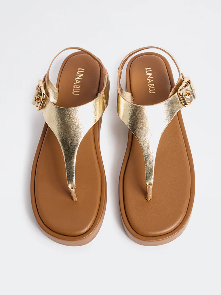 LUNA BLU Gold Thong-Strap Sandals - Image 2
