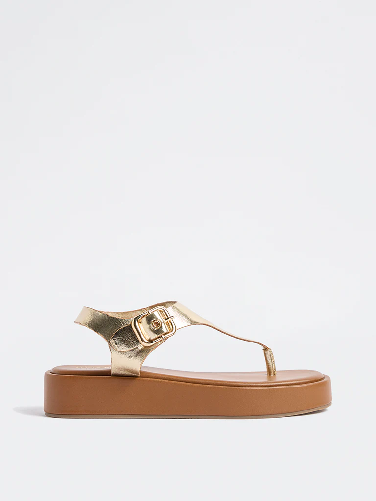 LUNA BLU Gold Thong-Strap Sandals - Image 3