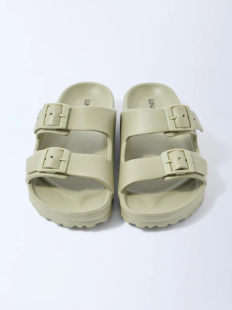 LUNA BLU Green Dual-Buckled Slip-On Sandals - Image 3