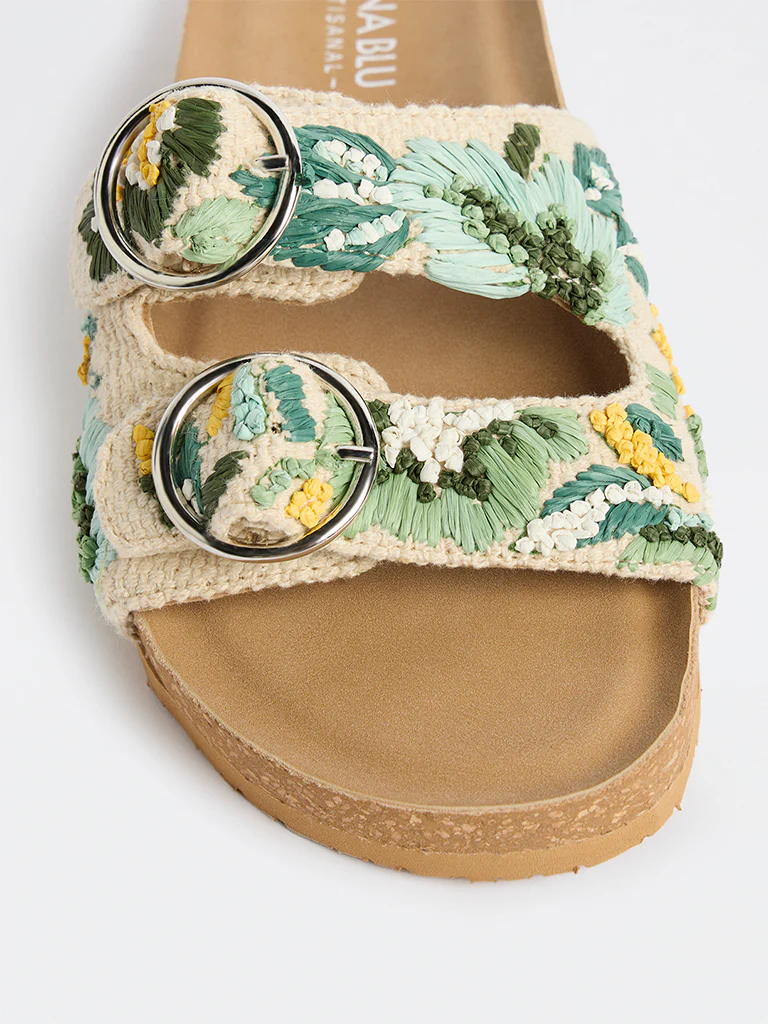 LUNA BLU Green Embroidered Dual-Strap Sandals - Image 4
