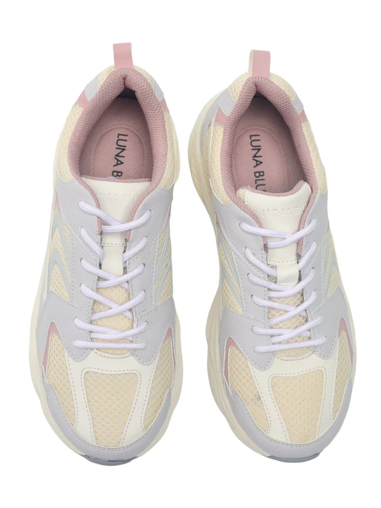 LUNA BLU Grey Sude-Detail Mesh Lace-Up Sneakers - Image 2