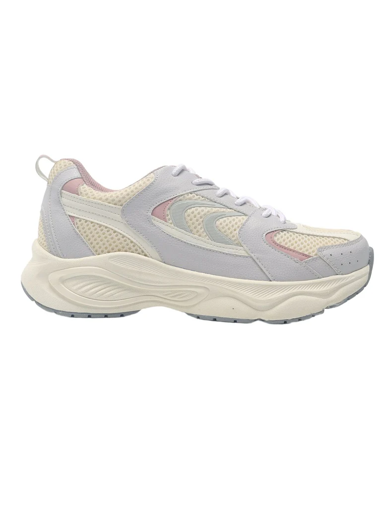 LUNA BLU Grey Sude-Detail Mesh Lace-Up Sneakers - Image 4