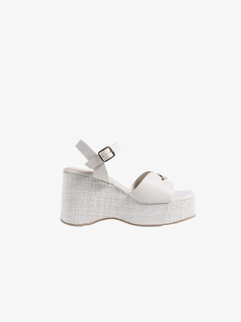LUNA BLU Ivory Ankle Strap Wedge Sandals