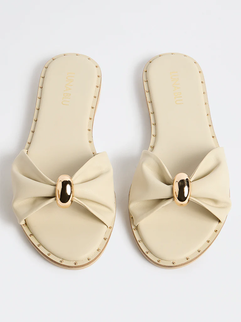 LUNA BLU Ivory Bow-Design Slides - Image 2
