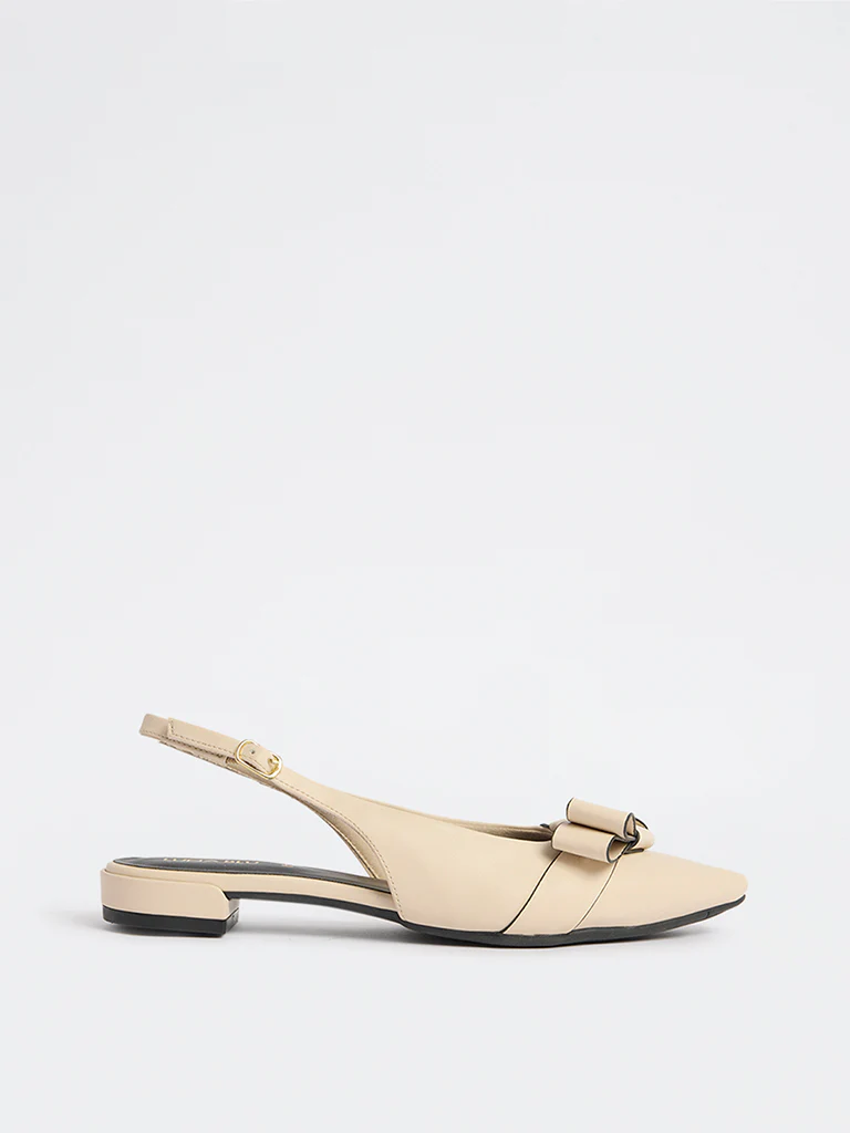 LUNA BLU Ivory Bow-Detailed Slingback Mules