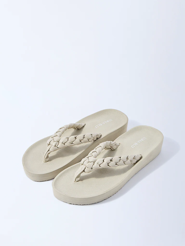 LUNA BLU Ivory Braided Comfort Flip-Flops - Image 2