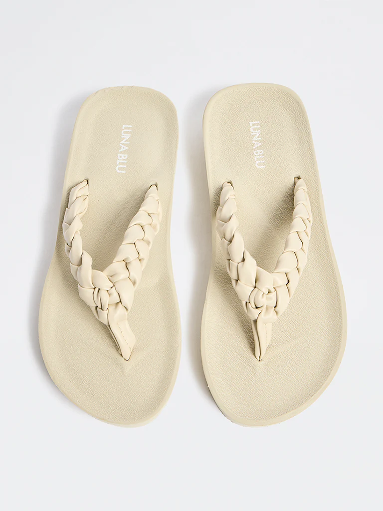 LUNA BLU Ivory Braided Comfort Flip-Flops - Image 2