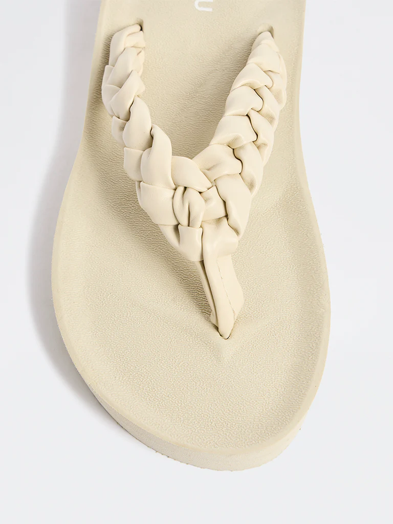 LUNA BLU Ivory Braided Comfort Flip-Flops - Image 3