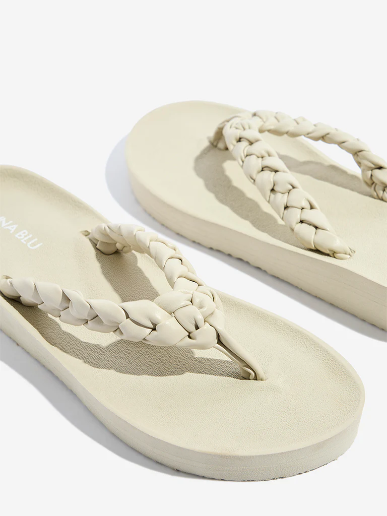 LUNA BLU Ivory Braided Flip-Flops - Image 3
