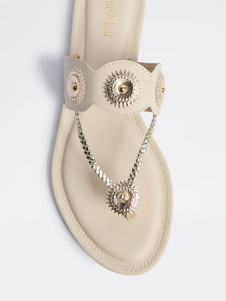 LUNA BLU Ivory Braided Kolhapuri Sandals - Image 4