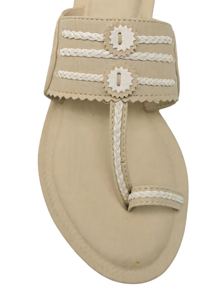 LUNA BLU Ivory Braided Strap Flat Kolhapuri Sandals - Image 3