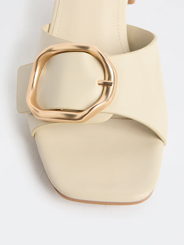 LUNA BLU Ivory Buckle-Detail Block-Heel Sandals - Image 3