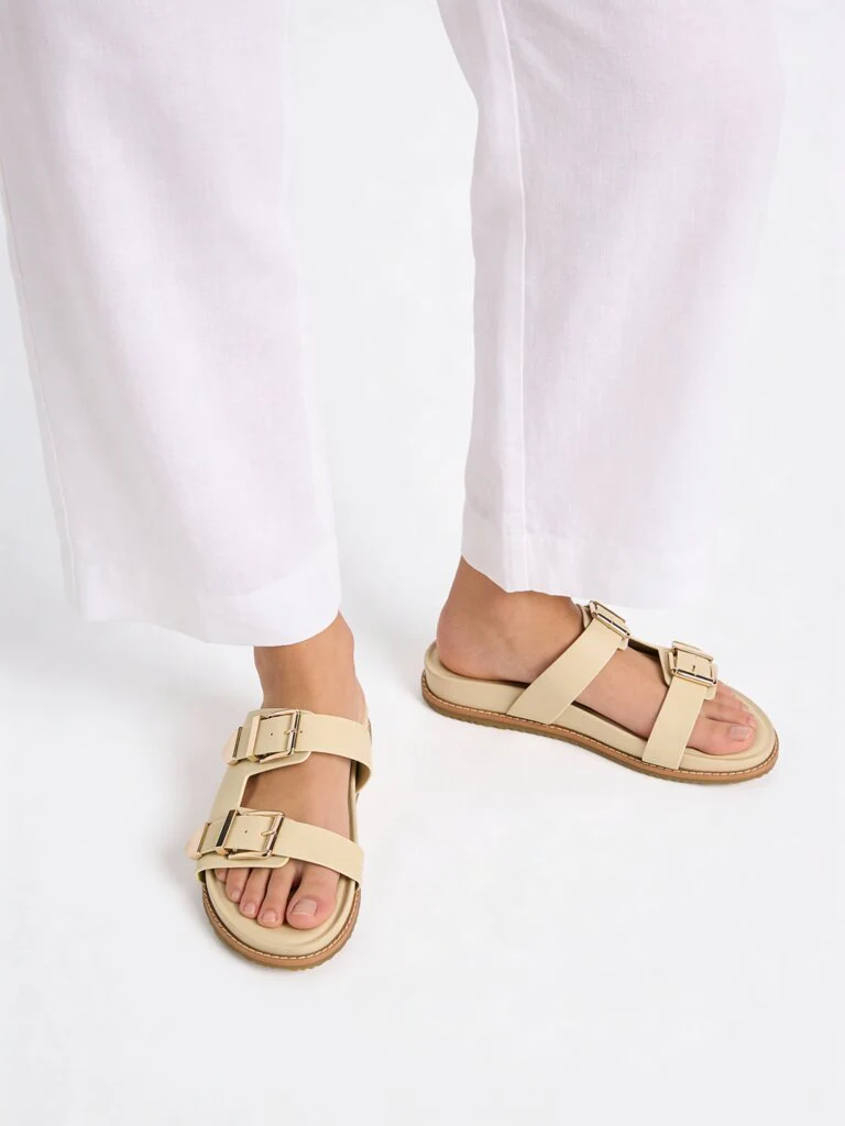 LUNA BLU Ivory Buckle-Detailed Comfort Sandals