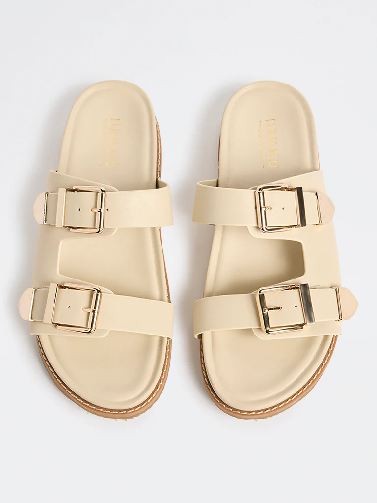 LUNA BLU Ivory Buckle-Detailed Comfort Sandals - Image 3