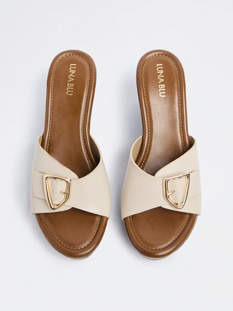 LUNA BLU Ivory Buckle-Detailed Heel Sandals - Image 3