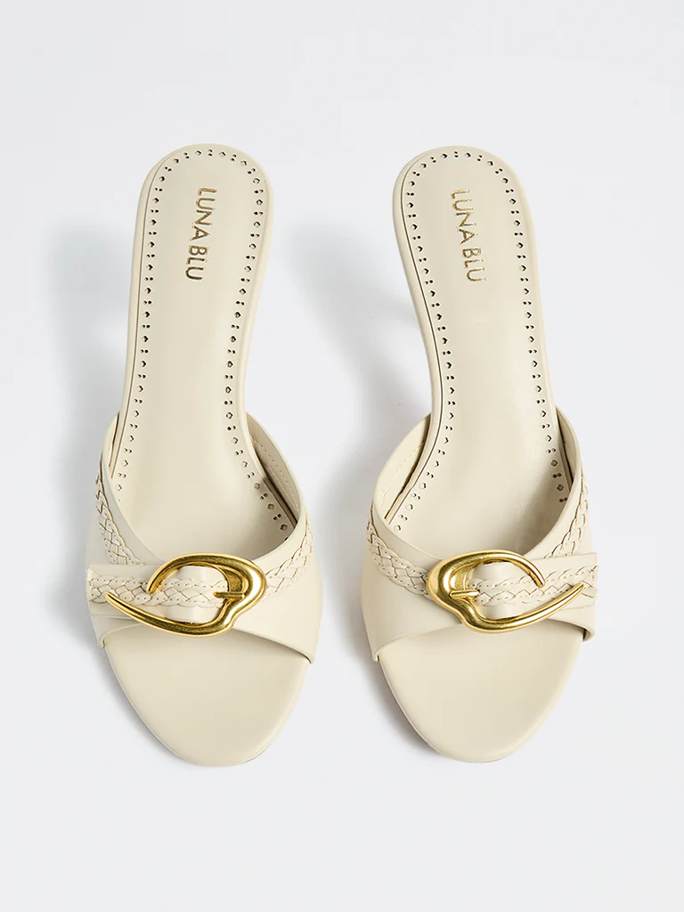 LUNA BLU Ivory Buckle-Detailed Sandals - Image 2