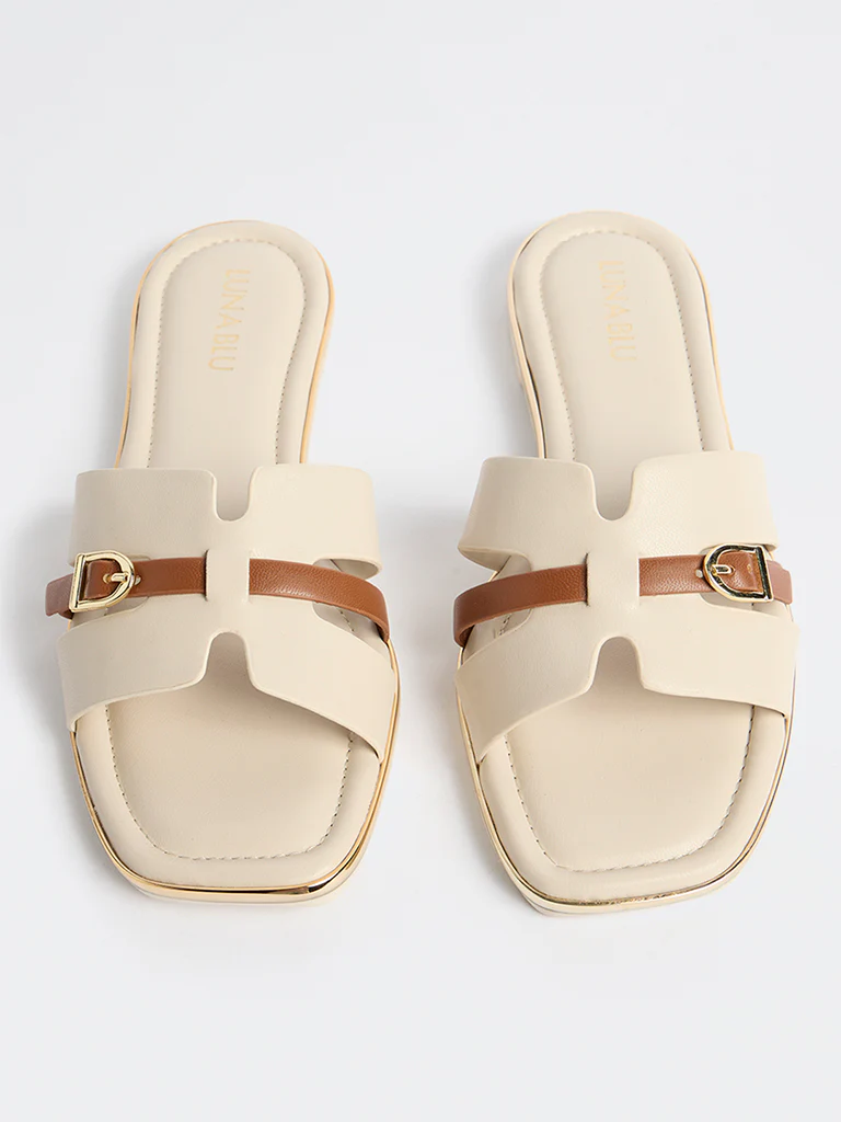LUNA BLU Ivory Buckle Detailed Slides - Image 3