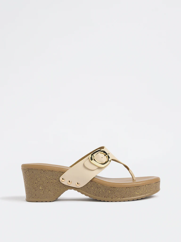 LUNA BLU Ivory Buckle-Detailed Thong Strap Sandals - Image 2