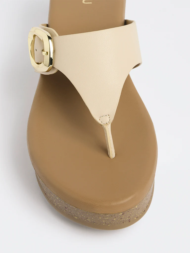 LUNA BLU Ivory Buckle-Detailed Thong Strap Sandals - Image 4