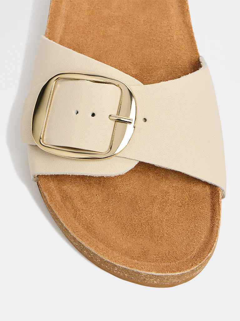 LUNA BLU Ivory Buckle-Strap Comfort Slides - Image 3