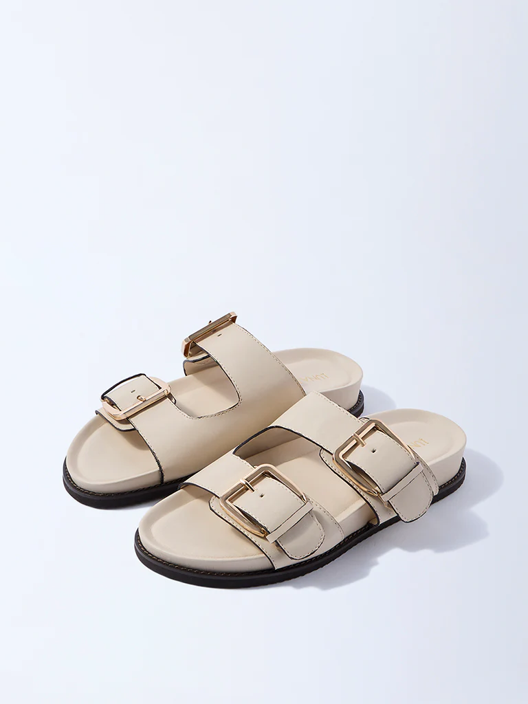 LUNA BLU Ivory Buckled Slip-On Sandals - Image 2