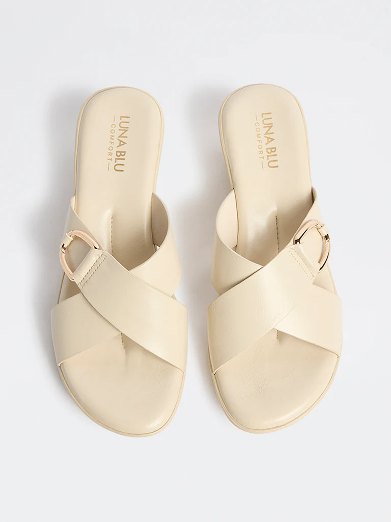 LUNA BLU Ivory Criss-Cross Detailed Slides - Image 3