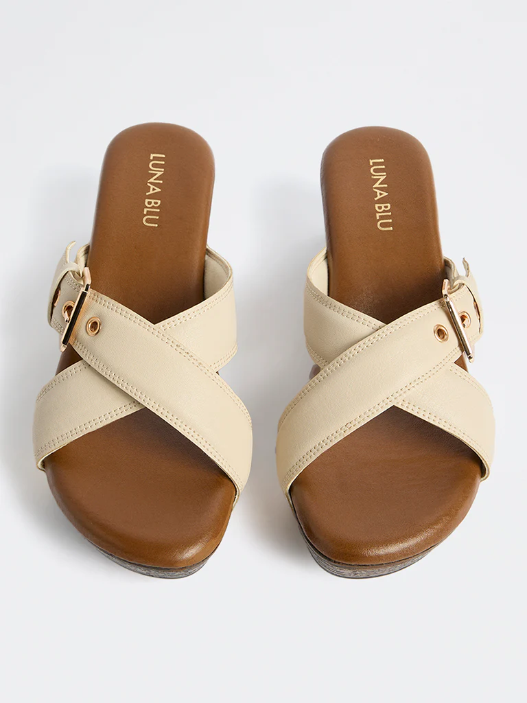 LUNA BLU Ivory Criss-Cross Strap Heel Sandals - Image 3