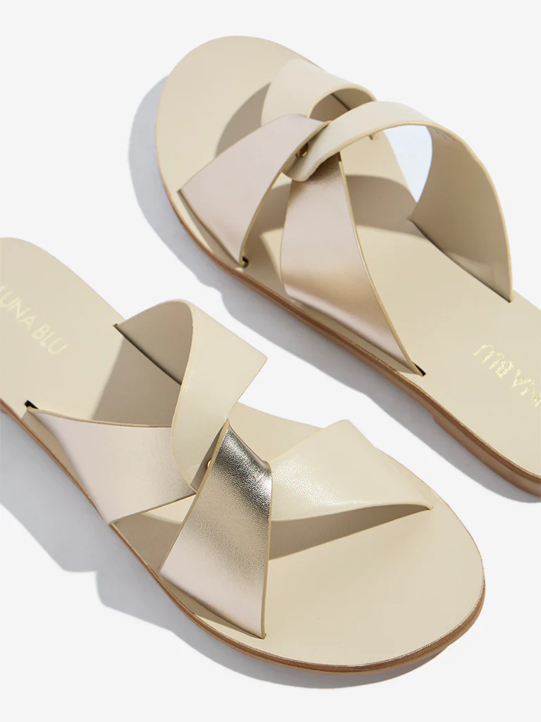 LUNA BLU Ivory Criss-Cross Strap Slides - Image 3