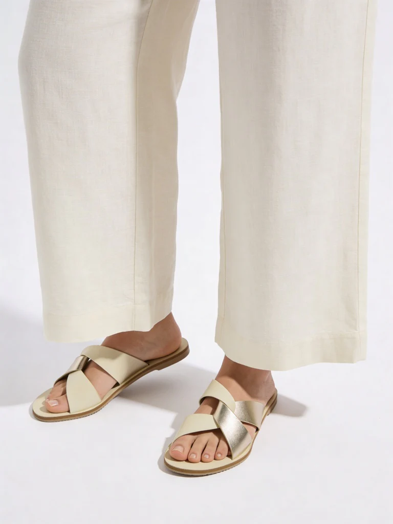 LUNA BLU Ivory Criss-Cross Strap Slides