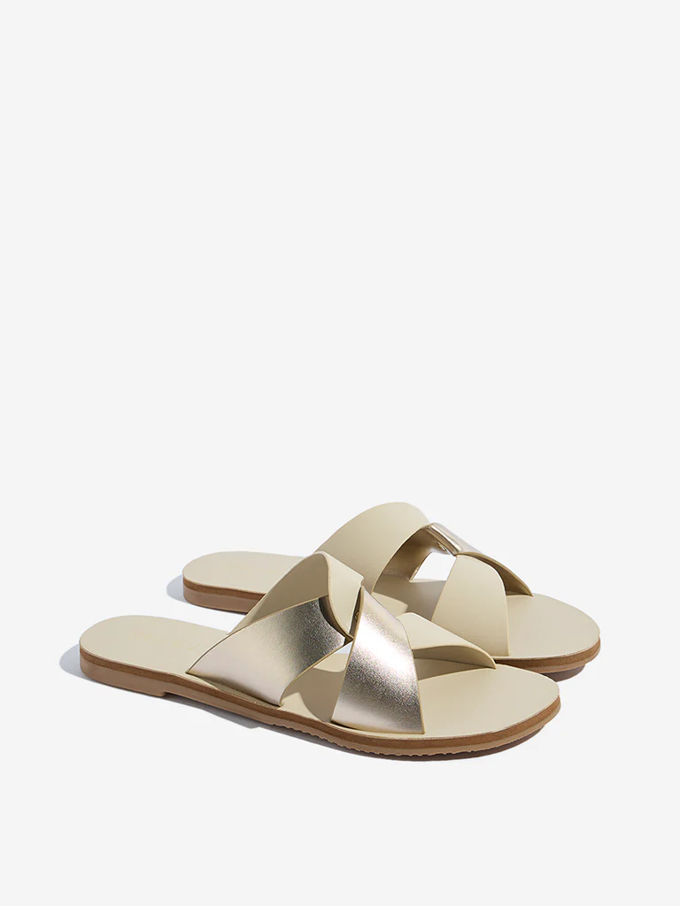 LUNA BLU Ivory Criss-Cross Strap Slides - Image 2