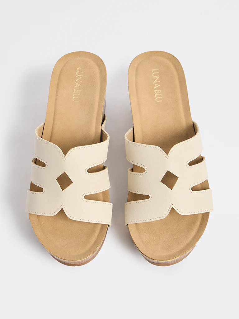 LUNA BLU Ivory Cut-Out Detailed Wedge-Heel Sandals - Image 3