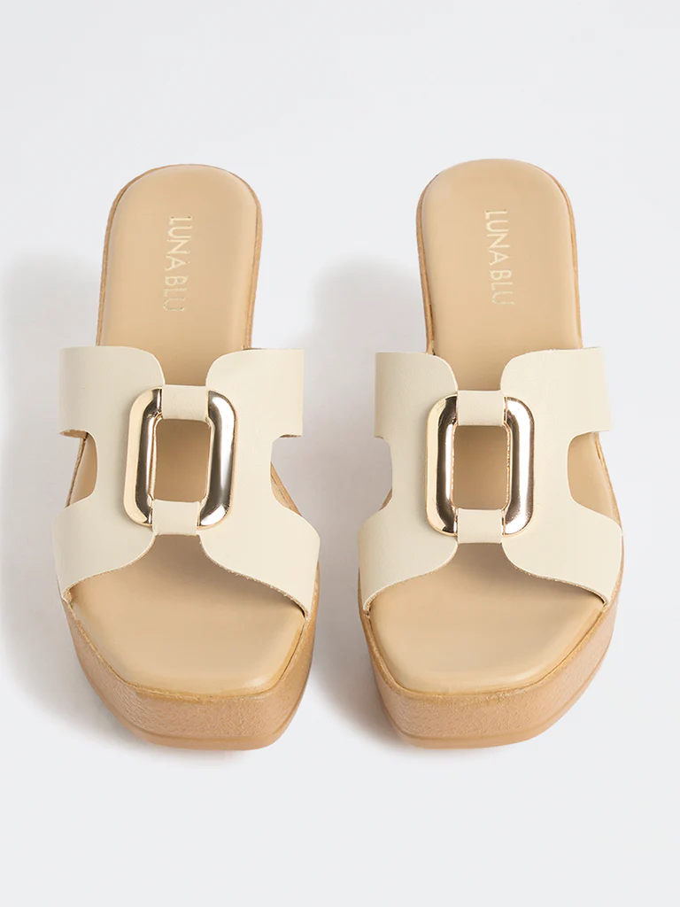 LUNA BLU Ivory Cut-Out Strap Wedge-Heel Sandals - Image 3
