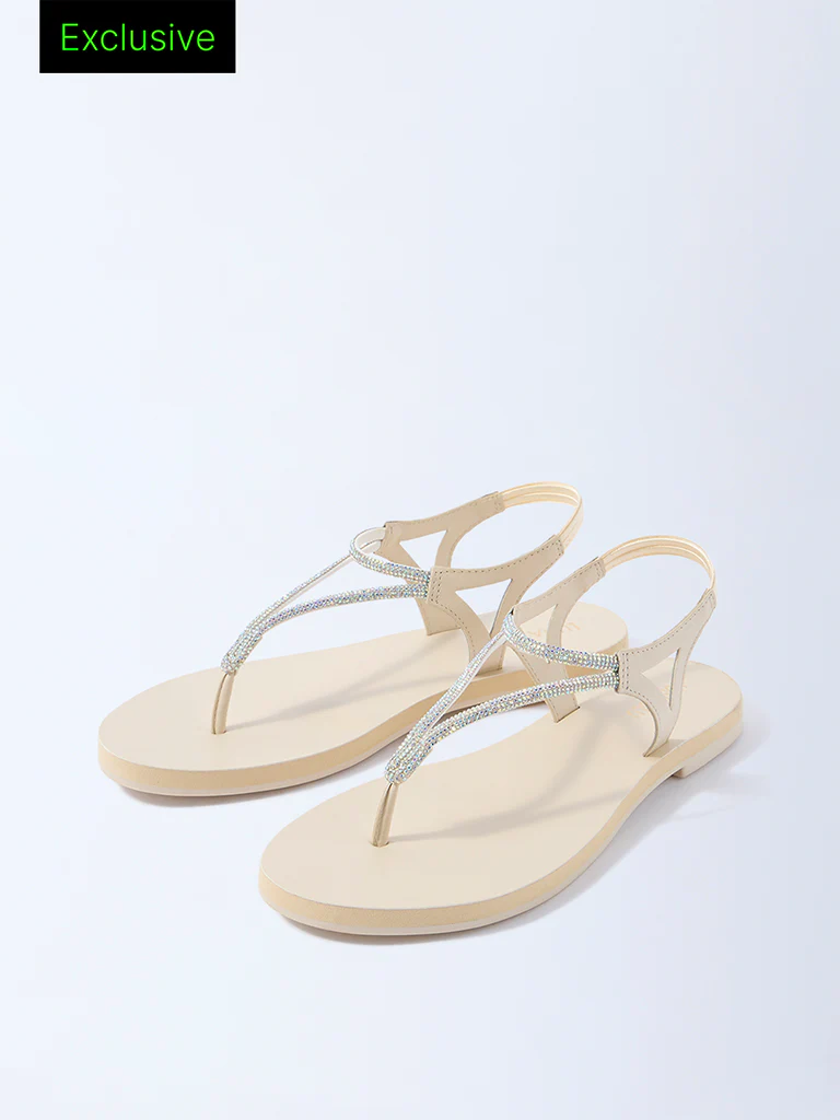 LUNA BLU Ivory Diamante Embellished Slingback Sandals - Exclusive