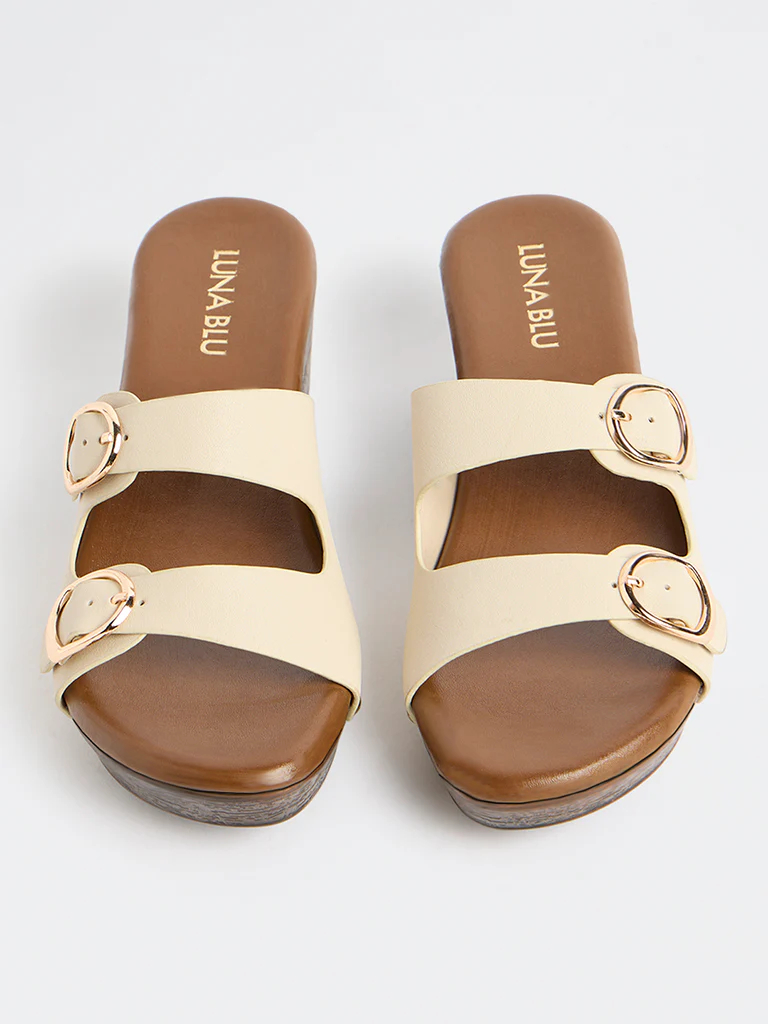 LUNA BLU Ivory Double-Buckle Block-Heel Sandals - Image 2