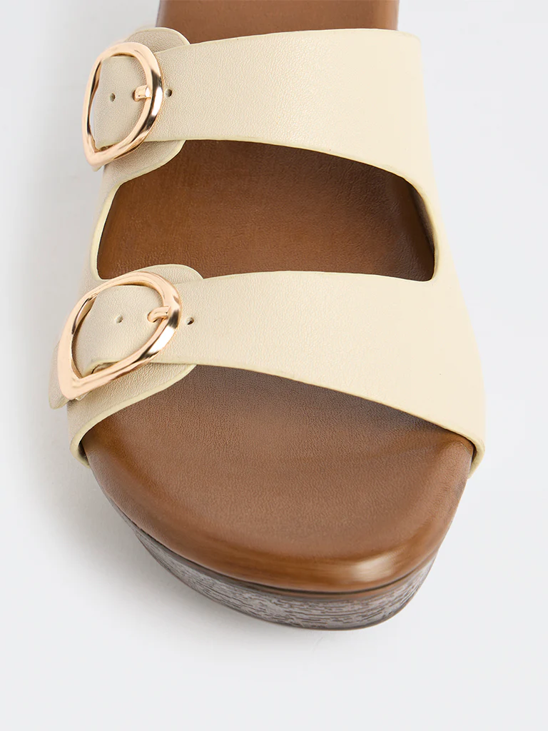 LUNA BLU Ivory Double-Buckle Block-Heel Sandals - Image 3