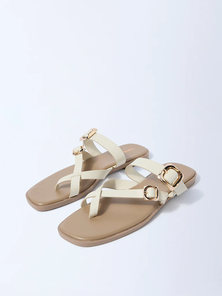 LUNA BLU Ivory Dual-Strap Buckled Slides - Image 2