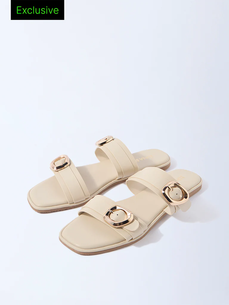 LUNA BLU Ivory Dual-Strap Slip-On Sandals - Exclusive
