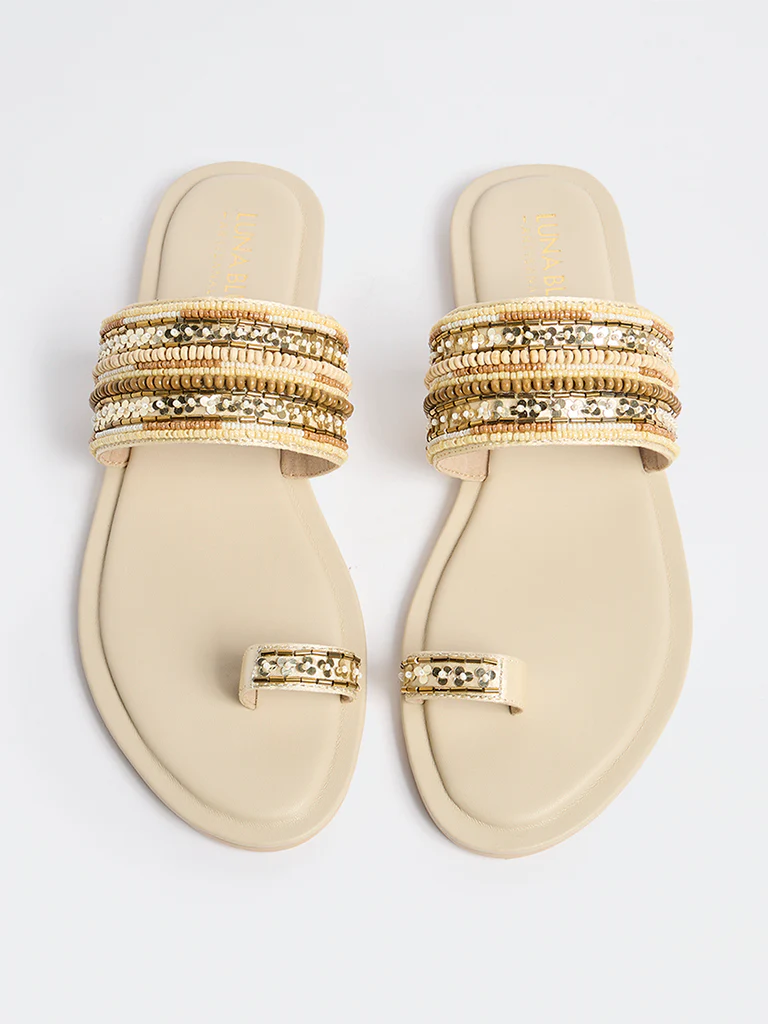 LUNA BLU Ivory Embellished Kolhapuri Sandals - Image 2