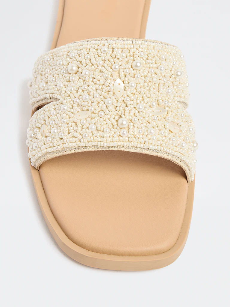 LUNA BLU Ivory Embellished Slides - Image 3