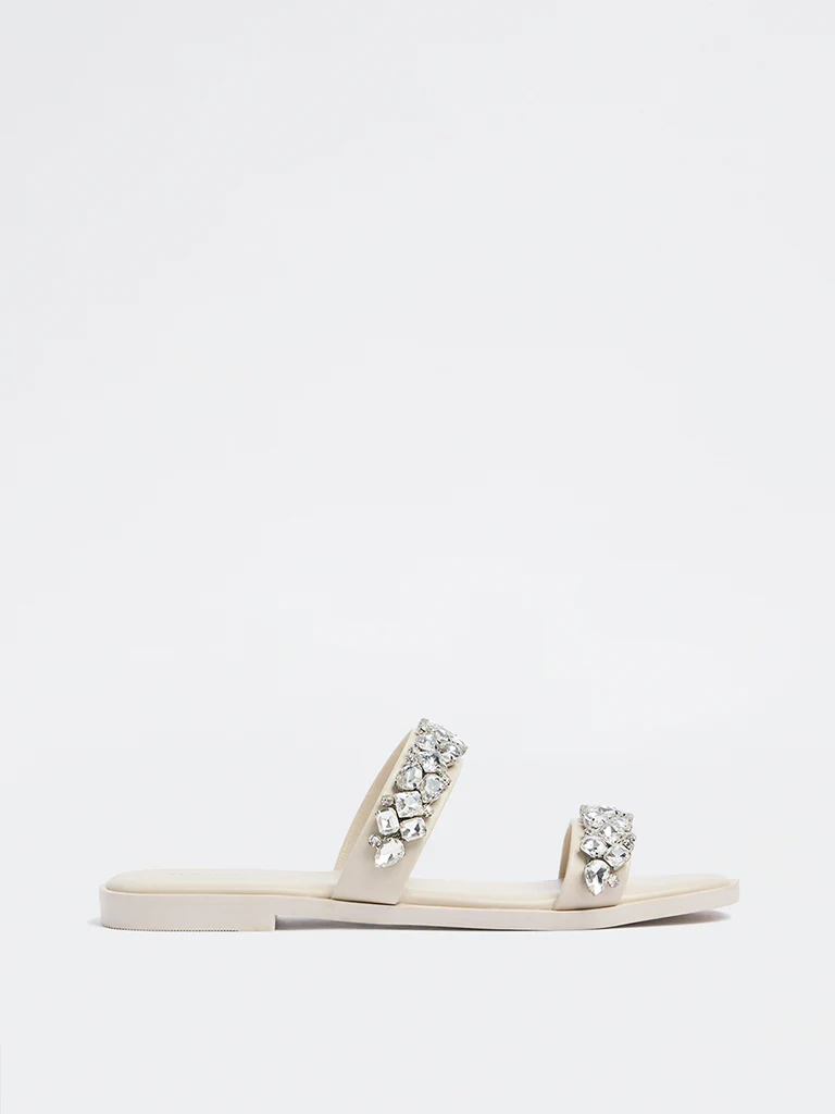 LUNA BLU Ivory Embellished Slides - Image 2