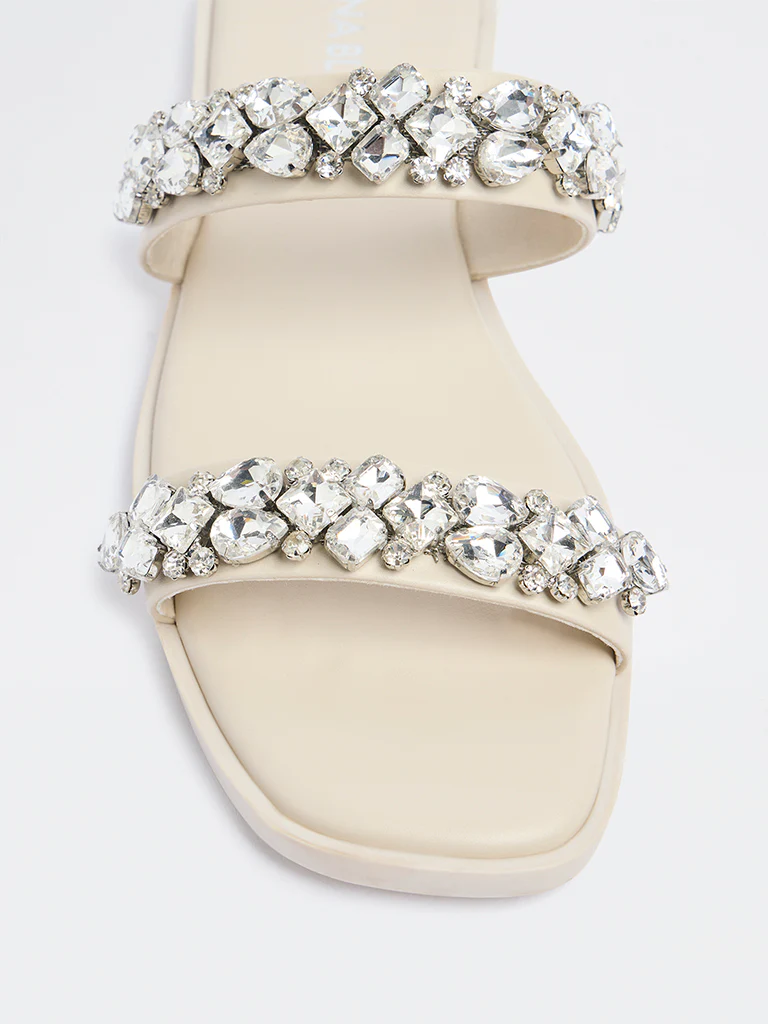 LUNA BLU Ivory Embellished Slides - Image 4
