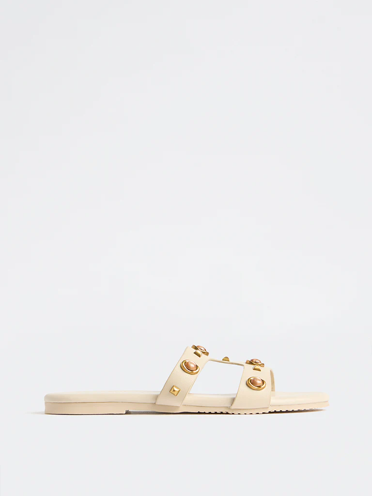 LUNA BLU Ivory Embellished Slides - Image 2