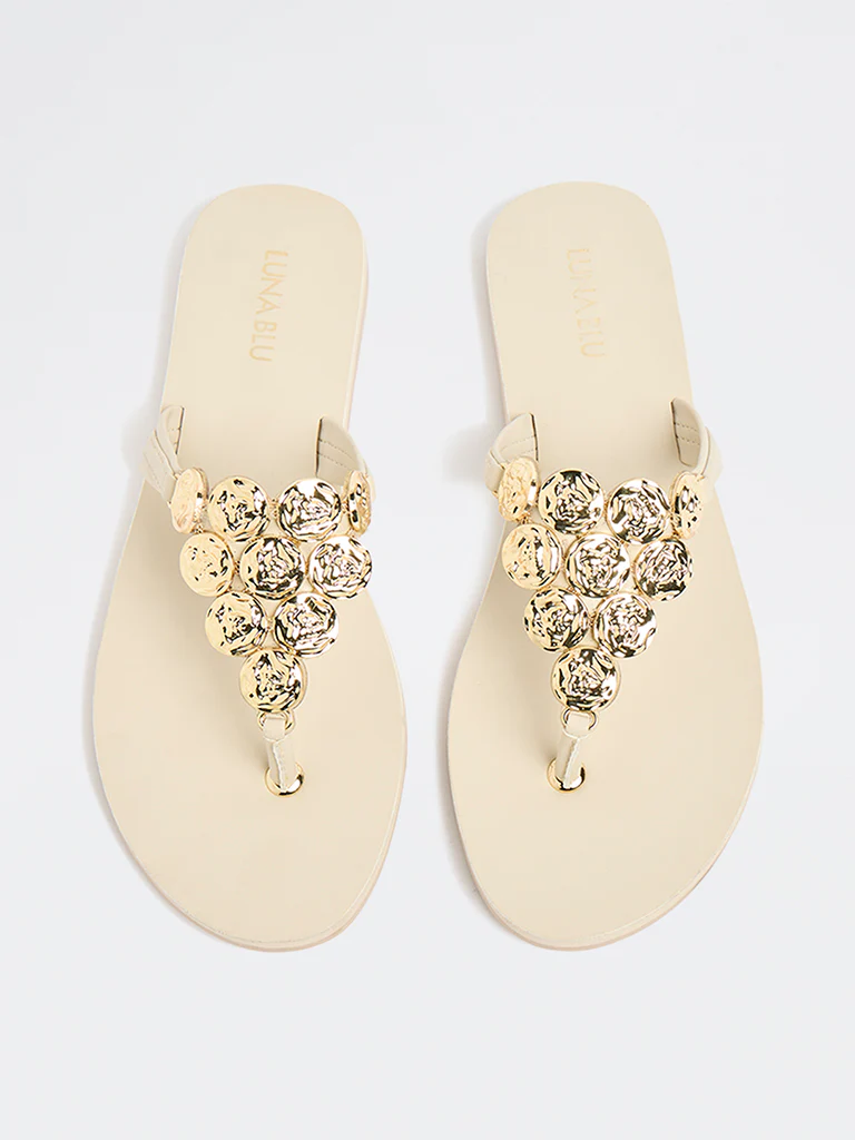 LUNA BLU Ivory Embellished Thong Slides - Image 3