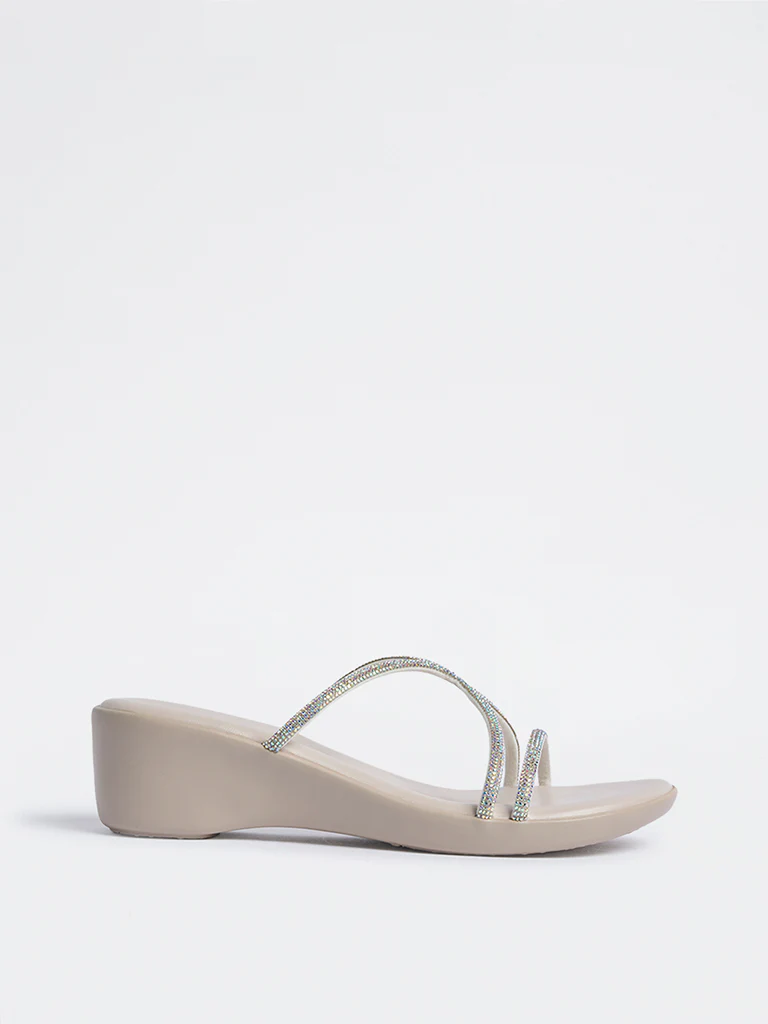 LUNA BLU Ivory Embellished Wedge Heel Sandals